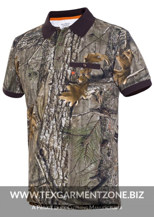 camoflaouge camo hunting polo shirt cotton 600x846 - Mens Camouflage Printed Hunting Polo Shirt