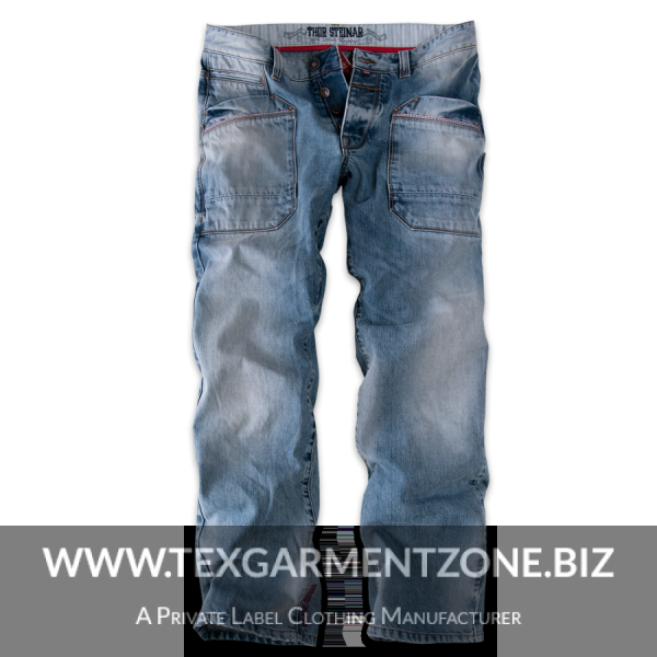 jeans PNG5749 - Mens Light Weight Flat Leg Jeans Pant Blue