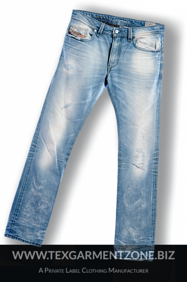 jeans PNG5779 - Mens Faded Stone Washed Light Blue Jeans Pant