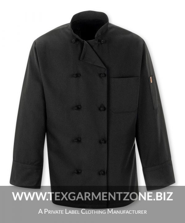 10 knot long sleeve 600x720 - Executive 10 Knot Long Sleeve Black Chef Coat