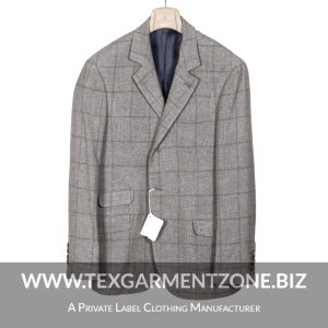 Men's Formal Poly Wool Tweed Check Coat Blazer