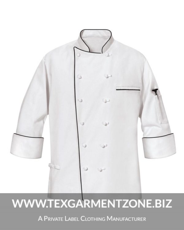 chef coats 600x750 - Executive 12 Knot 3/4 Sleeve Factory Chef Coat