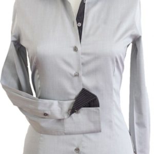 grey uniform corporate ladies shirt women 300x300 - Women's Grey Sateen Corporate Shirt with Black Pin Stripe Contrast