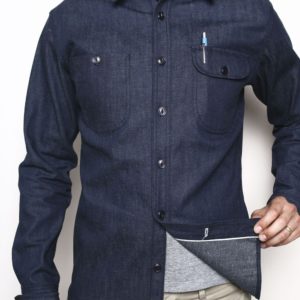 raw denim hard work shirt 300x300 - Men's Plastic Button Raw Denim Blue Work Shirt