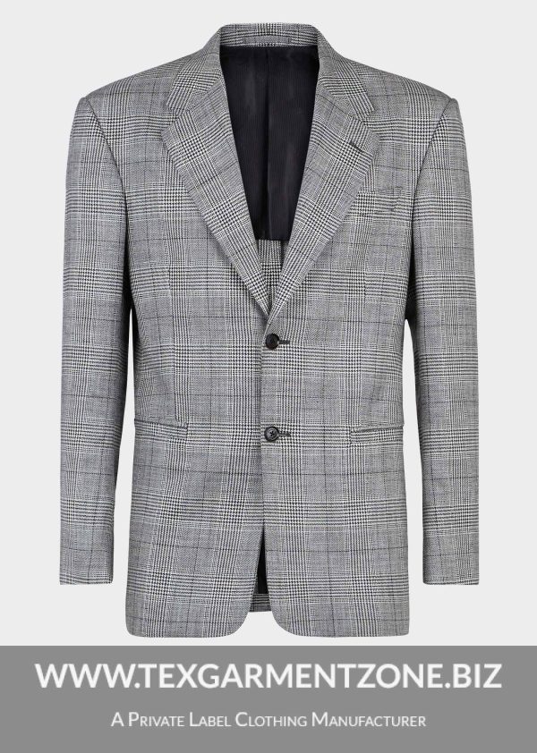 wool silk mens suit blazer checked blend compressed - Men's Formal Dog Tooth Designed Poly Wool Blazer Jacket